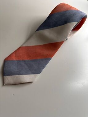 Richard James Diagonal Stripe Tie in Coral, Blue & Cream